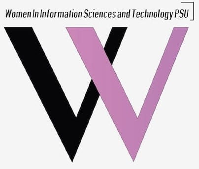 Women in Information Sciences and Technology PSU logo with a black and pink capital W.